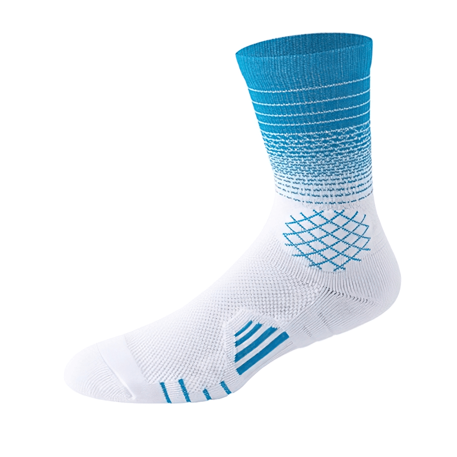 Fast-Drying Breathable Basketball Knee-High Socks in blue and white, perfect for active players seeking comfort and style on the court.